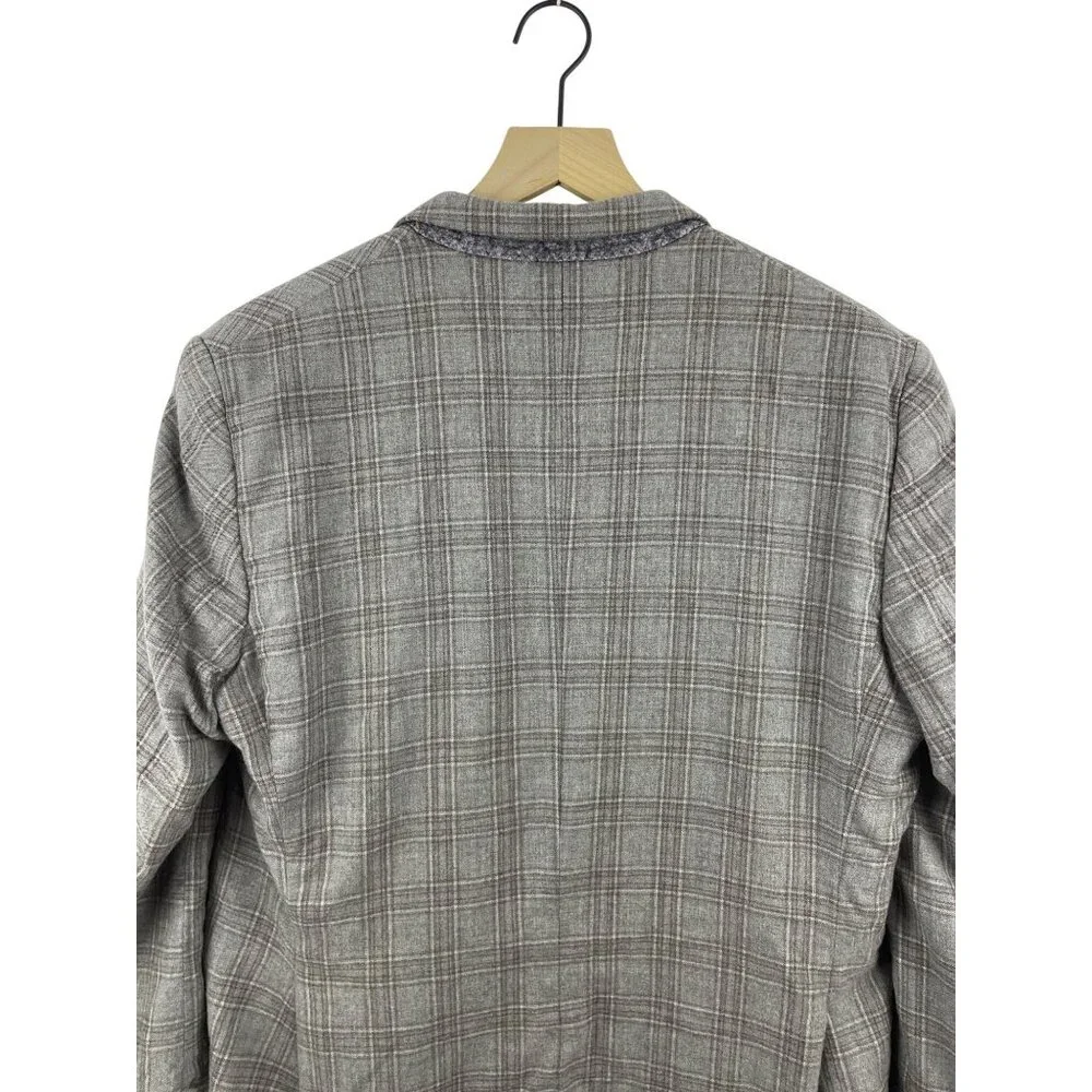 Loro Piana Saks Fifth Mens 44R Cashmere Silk Plaid Neutral Blazer Sport Coat